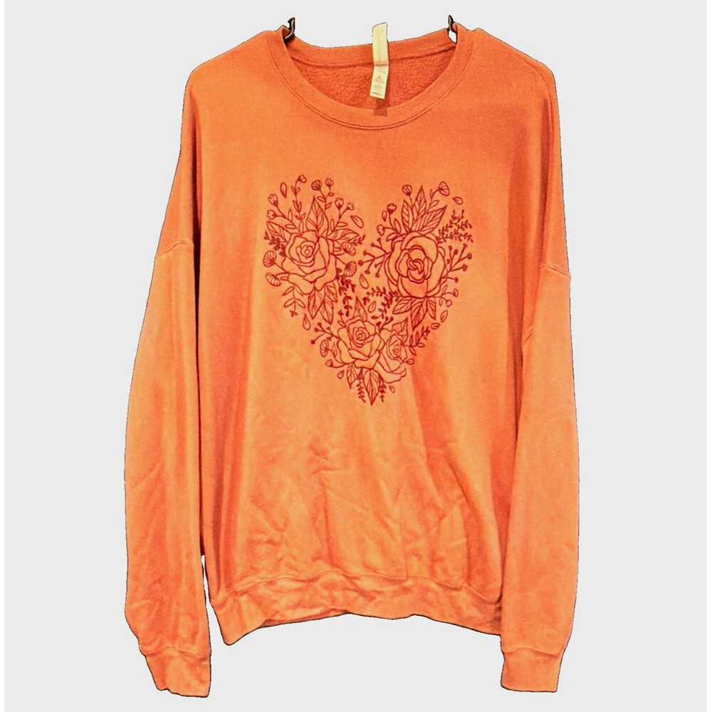 Bella+Canvas Fleece Collection Women's Pink Floral Heart Crewneck XL